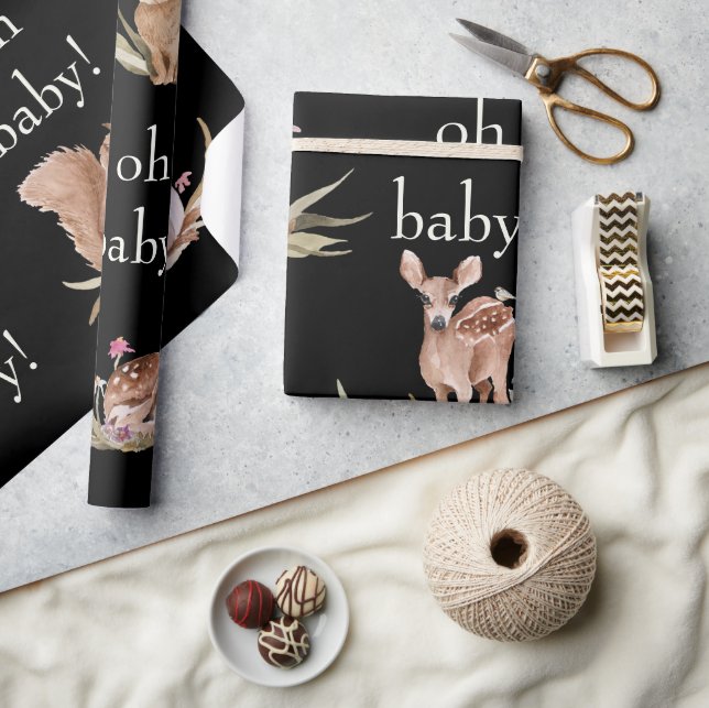 Papel De Regalo Woodland Animals Black Oh Baby Wrapping Paper (Artesanía)