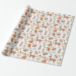 Papel De Regalo Woodland Animals Forest Deer Fox Hedgehog Birthday<br><div class="desc">Este diseño único cuenta con animales de bosque adorables,  setas forestales y hojas de vegetación</div>