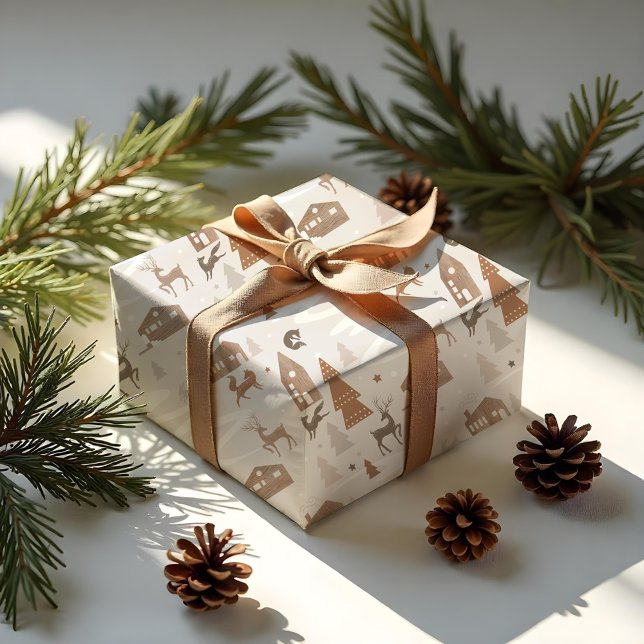 Papel De Regalo Woodland Animals Fox, Deer & Rabbit Cosy Village (Woodland Animals Fox, Deer & Rabbit Cozy Village Wrapping Paper)