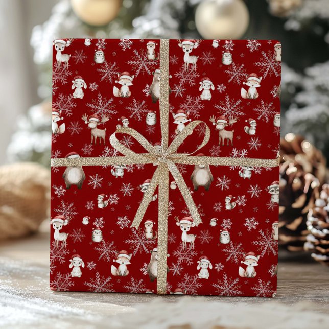 Papel De Regalo Woodland Animals Winter Wonderland Decoupage Red (Subido por el creador)