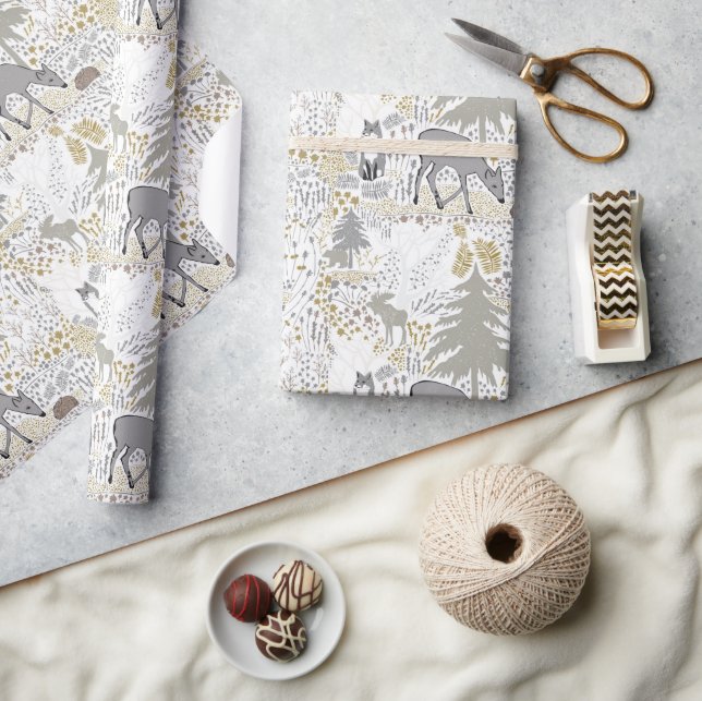 Papel De Regalo Woodland Animals Winter Woods (Artesanía)