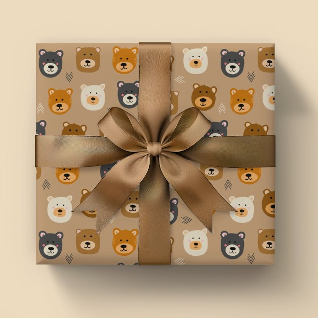 Papel De Regalo Woodland Bear niños lindos (Cute bear head wrapping paper rolls ideal for boys birthday, new baby gifts or baby shower)