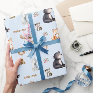 Papel De Regalo Woodland Blue Baby Shower Giftwrapping Paper