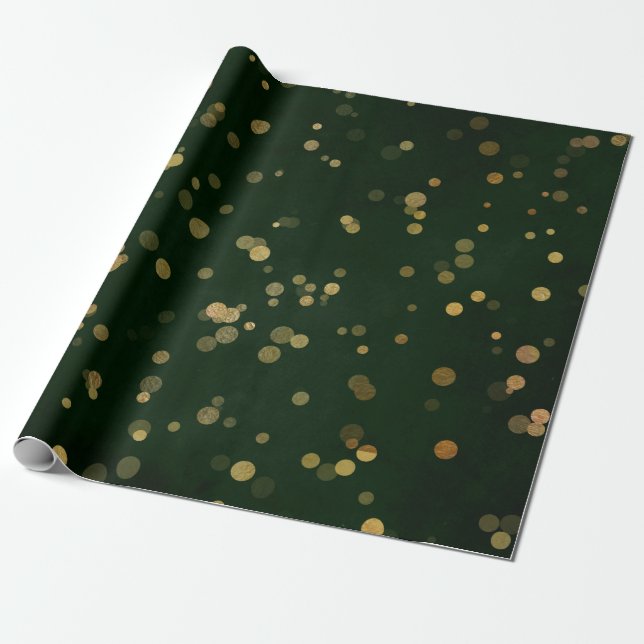 Papel De Regalo Woodland Cali Deep Green Forest Golden Confetti (Desenrollado)