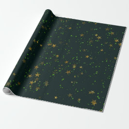 Papel De Regalo Woodland Cali Deep Green Stars Forest Gold
