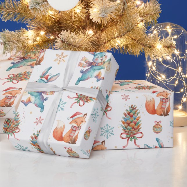 Papel De Regalo Woodland Christmas Fox, Bunny & Pinecone Pattern (Vacaciones)