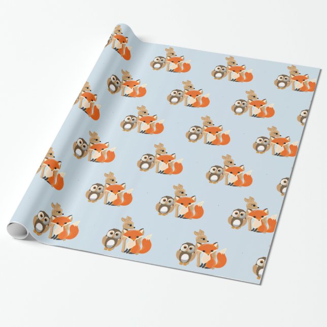 Papel De Regalo Woodland Creations Blue Baby Shower Gift Wrap (Desenrollado)