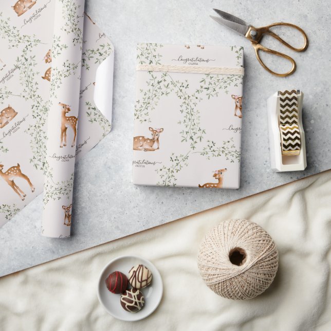 Papel De Regalo Woodland Deer Baby Shower (Artesanía)