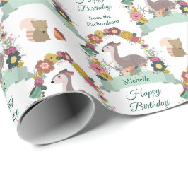 Papel De Regalo Woodland Deer Wreath feliz cumpleaños