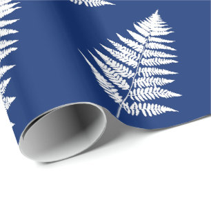 Papel De Regalo Woodland Fern 1, azul cobalto y blanco