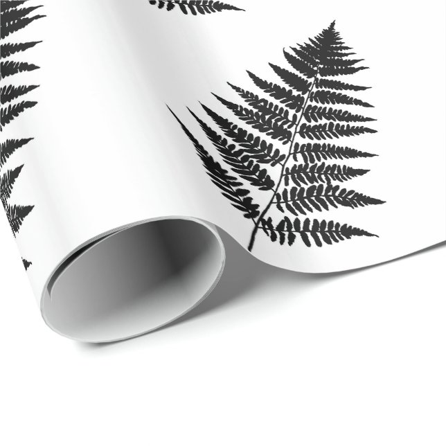 Papel De Regalo Woodland Fern 1, negro y blanco (Esquina del rollo)
