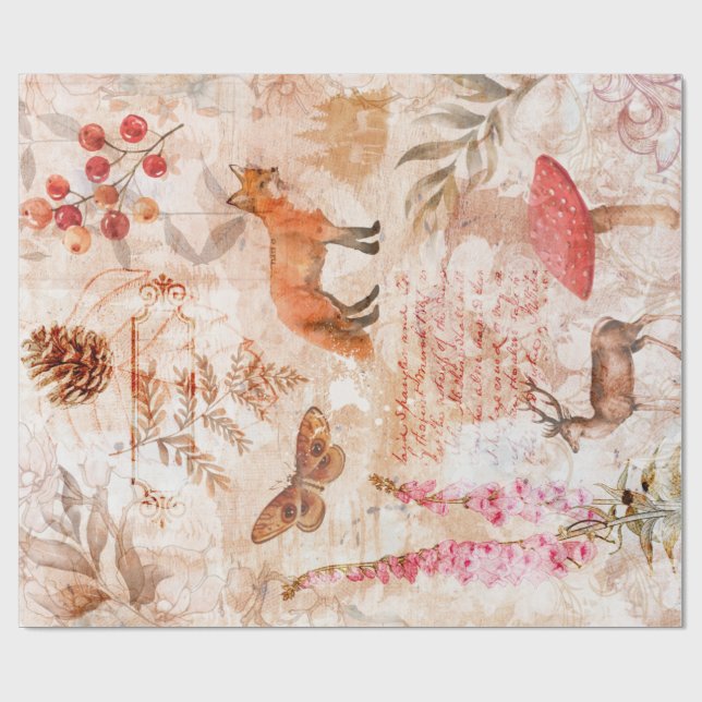 Papel De Regalo Woodland Forest Wildlife Fox Deer Decoupage (Superficie plana)