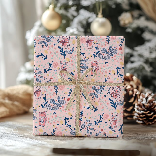 Papel De Regalo Woodland Friends in Blush Cozy Winter Forest  (Subido por el creador)
