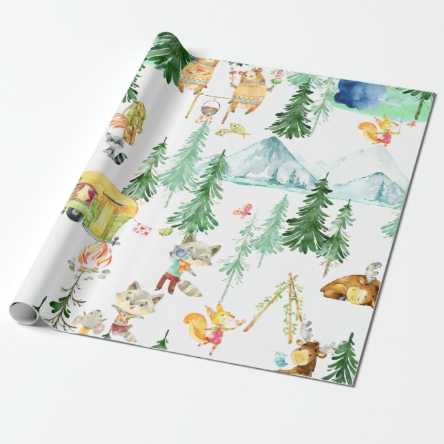 Papel De Regalo Woodland Friends White (Desenrollado)