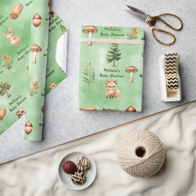 Papel De Regalo Woodland Pattern Baby Boy Shower (Artesanía)