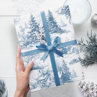Papel De Regalo Woodland Toile Blue Christmas Holiday