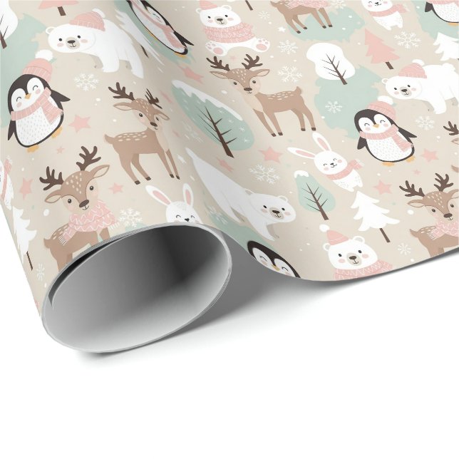 Papel De Regalo Woodland Whimsical Forest Animals Winter (Esquina del rollo)