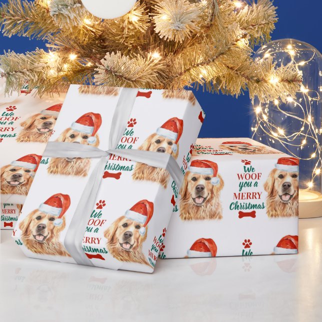 Papel De Regalo Woof You Merry Christmas Cute Dog Golden Retriever (Vacaciones)