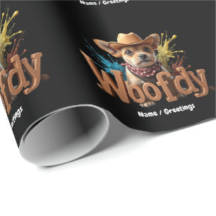 Papel De Regalo Woofdy Divertido Vaquero Perro en Texas
