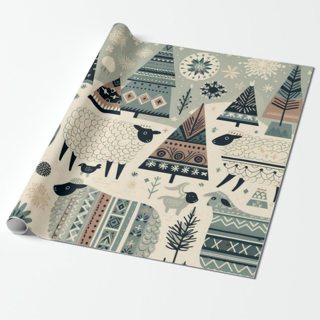 Papel De Regalo Wooly Winter Wonderland (Desenrollado)