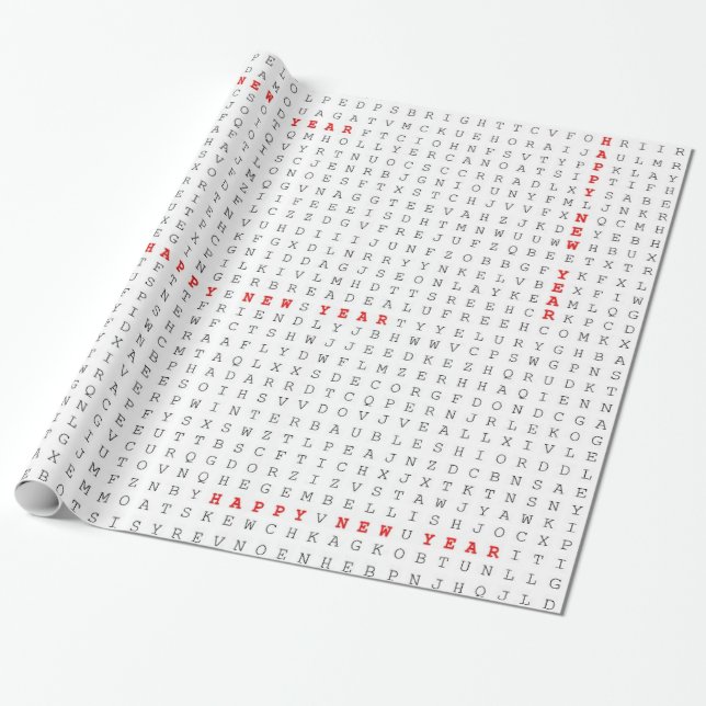 Papel De Regalo Word Search Puzzle Feliz Año Nuevo! (Desenrollado)