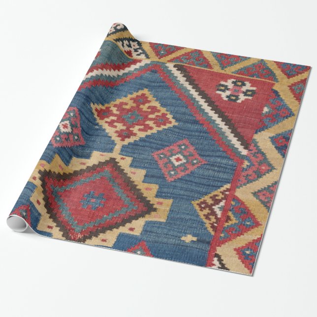 Papel De Regalo Woven Kilim Royal Blue Yellow Classic  (Desenrollado)