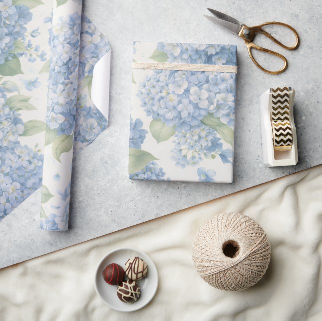 Papel De Regalo Wrapping Paper | Blue Hydrangea Floral Gift Wrap (Artesanía)
