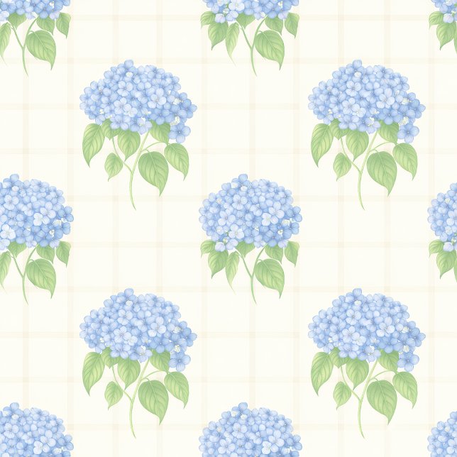 Papel De Regalo Wrapping Paper | Blue Hydrangea | Luxe Ivory Plaid (Blue Hydrangea Luxe Ivory Plaid Wrapping Paper — elegant floral gift wrap by Waikanae Paper Artist N)