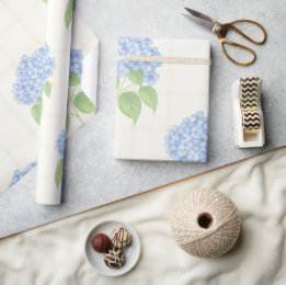 Papel De Regalo Wrapping Paper | Blue Hydrangea | Luxe Ivory Plaid