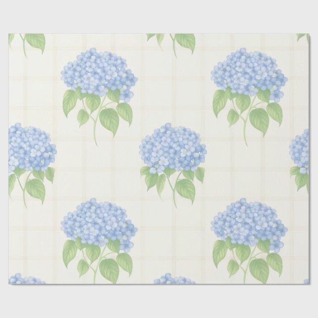 Papel De Regalo Wrapping Paper | Blue Hydrangea | Luxe Ivory Plaid (Superficie plana)