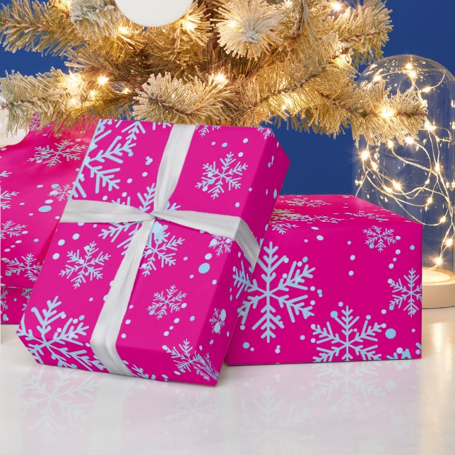 Papel De Regalo Wrapping Paper, Bright Fuchsia Snowflakes (Vacaciones)