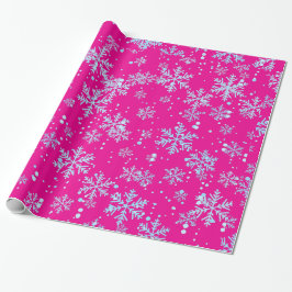 Papel De Regalo Wrapping Paper, Bright Fuchsia Snowflakes