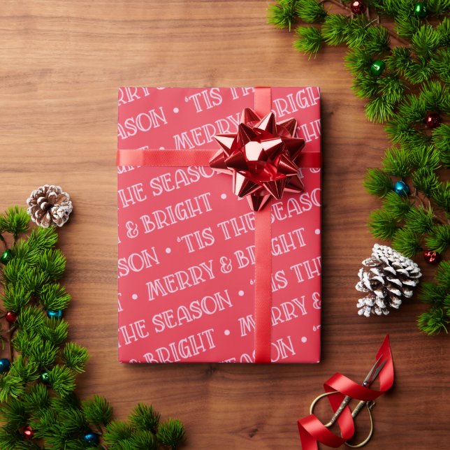 Papel De Regalo Wrapping Paper Christmas Merry And Bright Red (Regalo de vacaciones)