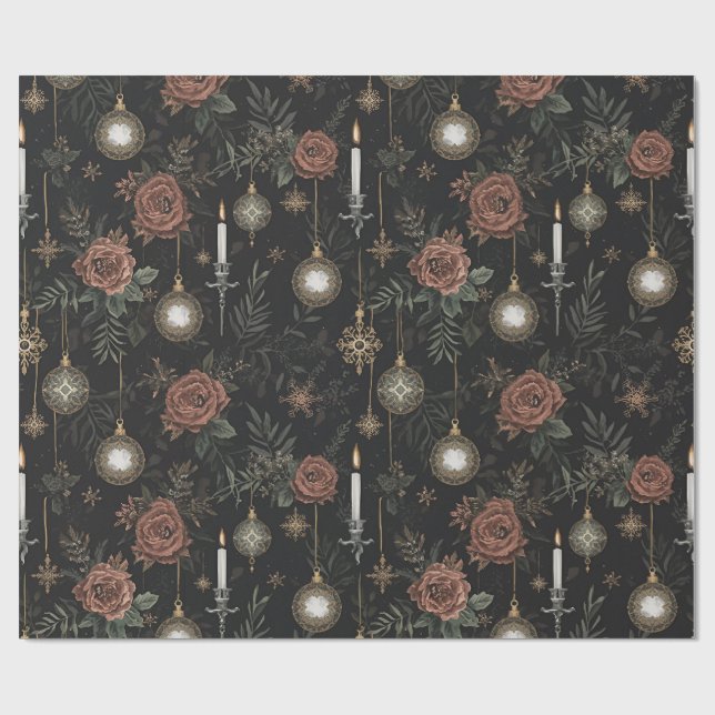 Papel De Regalo Wrapping Paper – Crimson Roses, Gold Ornaments  (Superficie plana)