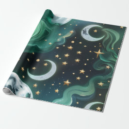 Papel De Regalo Wrapping Paper - Emerald Green Celestial Moon