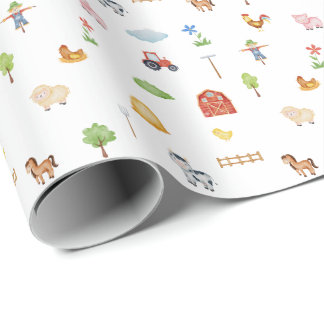 Papel De Regalo Wrapping Paper - Farm Life Animals & Elements.