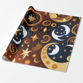 Papel De Regalo Wrapping Paper -Golden Ochre Celestial Moon Patten