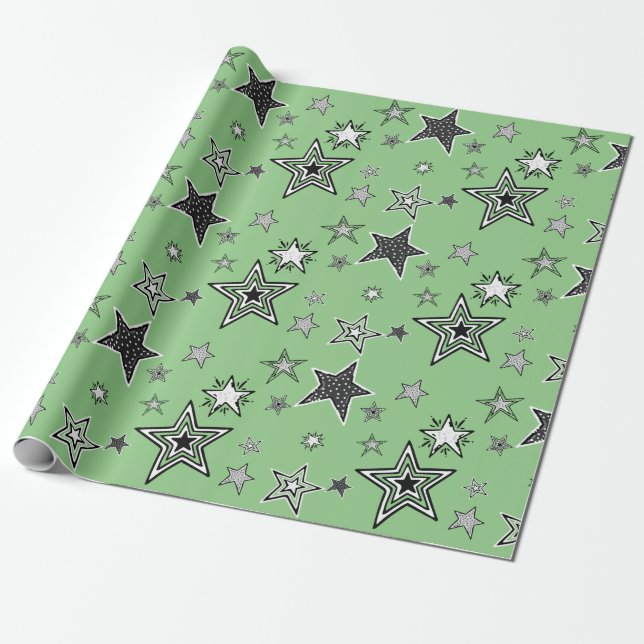 Papel De Regalo Wrapping Paper. Green. KtK. Stars (Desenrollado)