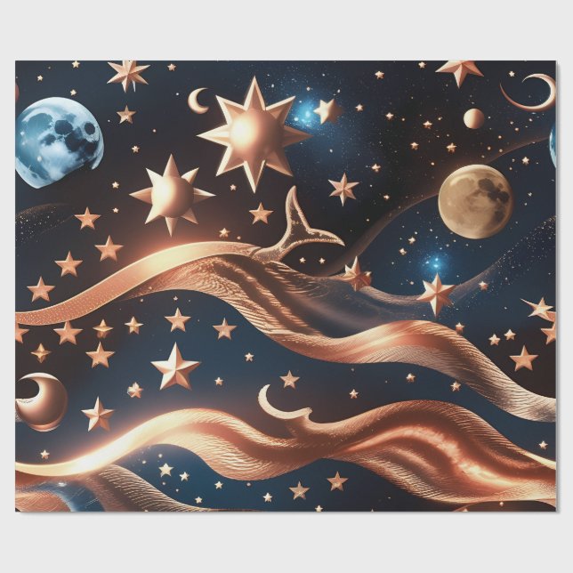 Papel De Regalo Wrapping Paper – Luxury Bronze Celestial Moon Prem (Superficie plana)
