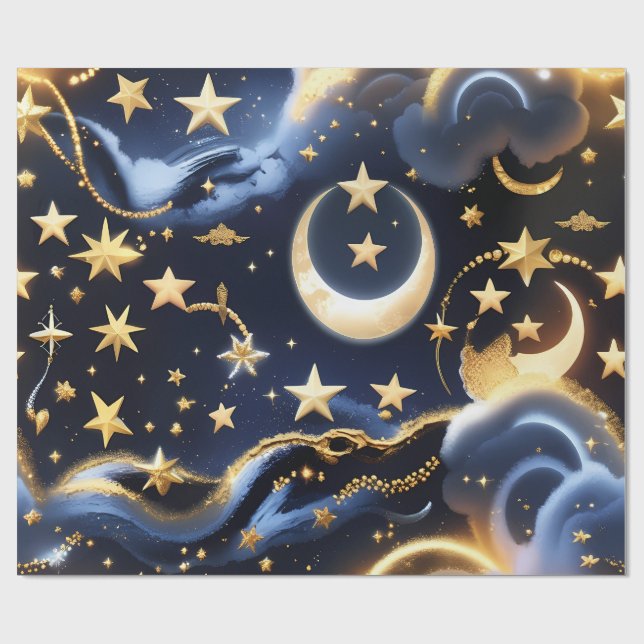 Papel De Regalo Wrapping Paper – Luxury Celestial Moon Phases (Superficie plana)