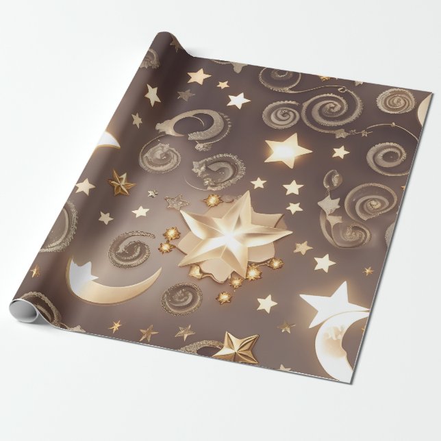 Papel De Regalo Wrapping Paper – Luxury Champagne Gold Celestial M (Desenrollado)