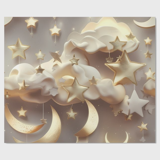 Papel De Regalo Wrapping Paper – Luxury Creamy Celestial Moon Gift (Superficie plana)