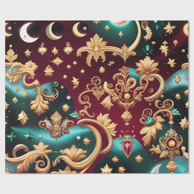 Papel De Regalo Wrapping Paper – Luxury Crimson Red Celestial Moon (Superficie plana)