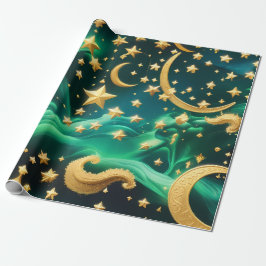 Papel De Regalo Wrapping Paper – Luxury Emerald Celestial Moon