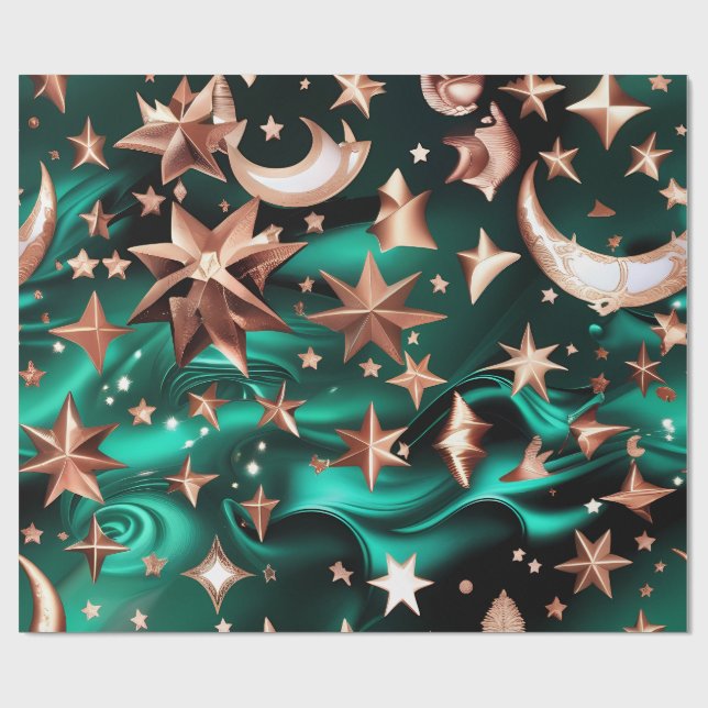 Papel De Regalo Wrapping Paper – Luxury Malachite Green Celestial  (Superficie plana)