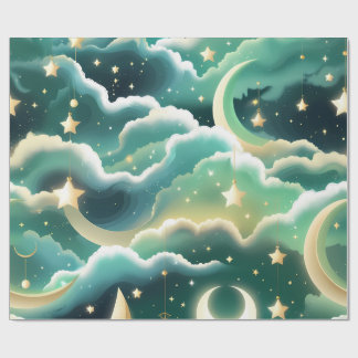 Papel De Regalo Wrapping Paper – Luxury Mint Green Celestial Moon
