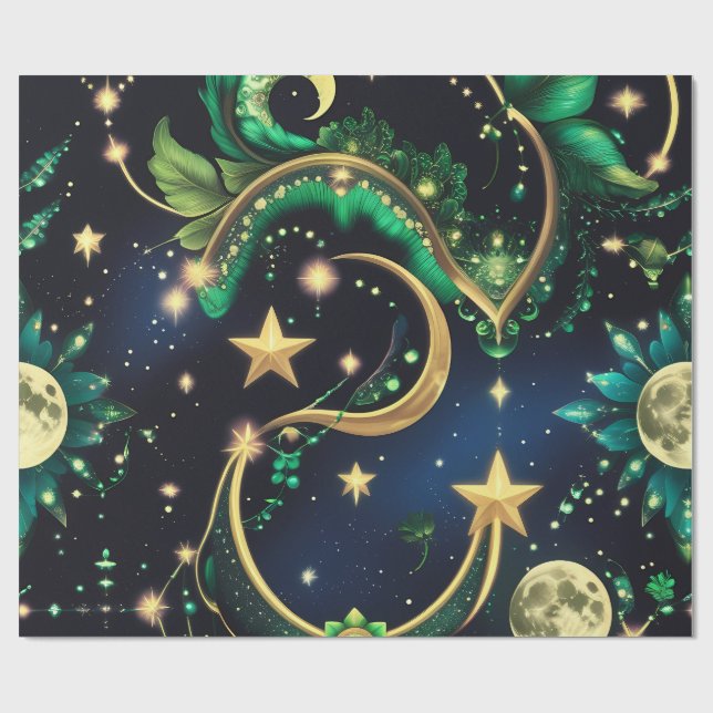 Papel De Regalo Wrapping Paper – Luxury Obsidian Black Celestial  (Superficie plana)