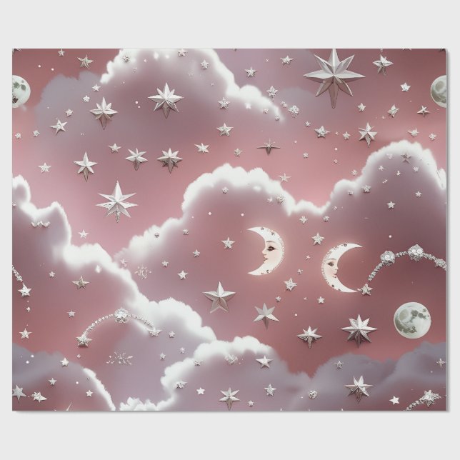 Papel De Regalo Wrapping Paper – Luxury Quartz Pink Celestial Moon (Superficie plana)