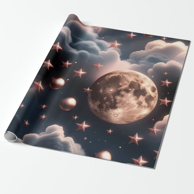 Papel De Regalo Wrapping Paper – Luxury Rose Gold Celestial Moon  (Desenrollado)