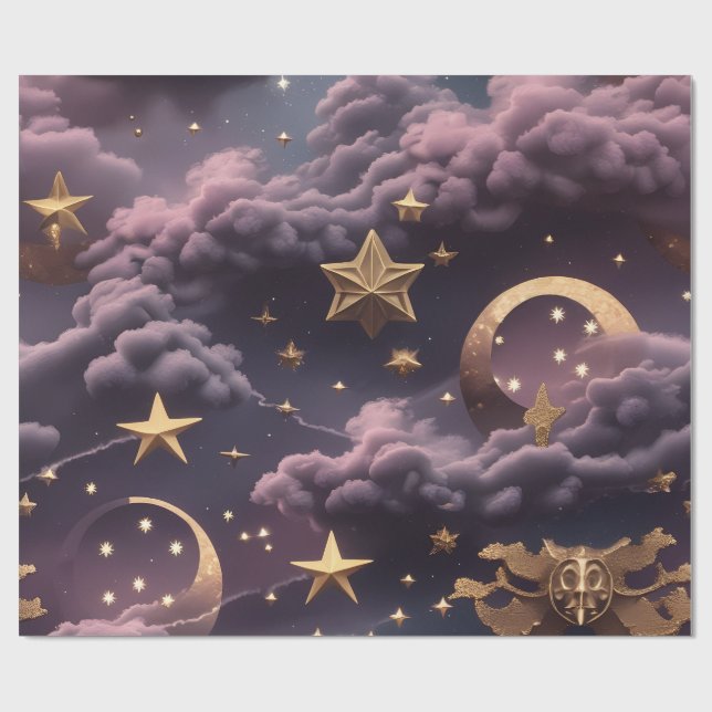 Papel De Regalo Wrapping Paper - Luxury Smoky Plum Celestial Moon (Superficie plana)